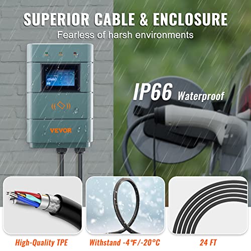 VEVOR Estación de carga de vehículos eléctricos de nivel 2, 0-48 A ajustable, 11.5 kW 240 V NEMA 6-50 enchufe inteligente EV con WiFi, cable de carga TPE de 24 pies para uso en interiores y exteriores, certificado ETL y Energy Star