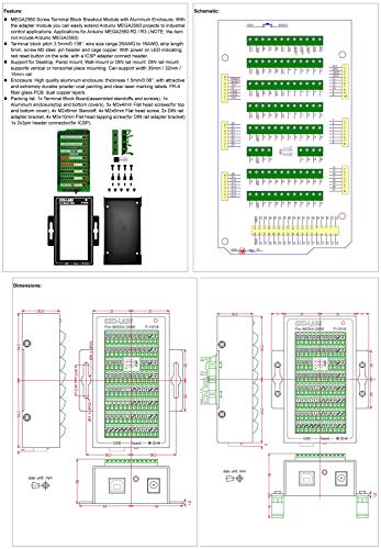 MEGA2560 Módulo de ruptura de bloque de terminales de tornillo con carcasa de aluminio, para Arduino MEGA 2560 R3