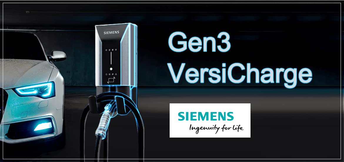 Siemens 8EM13124CF180FA3 VersiCharge AC Series 40A 208/240V Smart Connected EV Charger Interior / Exterior con cable de 20 pies NEMA 6-50 Plug, plata/negro