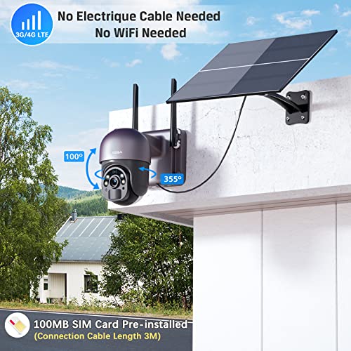 Xega Cámara de seguridad celular 4G LTE con grabación 24/7, cámara de seguridad solar para exteriores