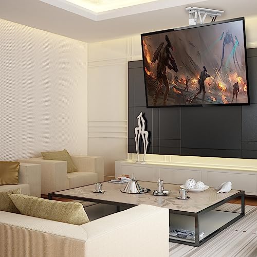 Mount-It! Soporte eléctrico para TV de techo con mando a distancia y driver de aplicación, soporte motorizado abatible en techo para televisores de visualización plana de 32 a 70 pulgadas, color blanco MI-4224W