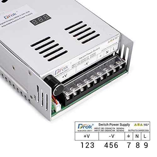 Fuente de alimentación de 24 V, CA 110 V/220 V a CC 0 – 24 V 20 A 480 W Buck convertidor, adaptador ajustable variable regulado 5 V 12 V 24 V Voltaje de conmutación LED Transformador 20 A Cargador para computadora Radio Lab