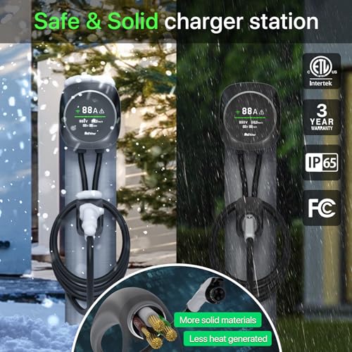 RhEVchar Cargador EV de 50 amperios, estación de carga de nivel 2 de pantalla inteligente con WiFi, cargador de vehículo eléctrico para el hogar J1772 de 240 V NEMA 14-50