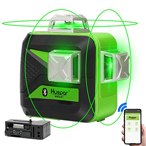Huepar 3x360 Green Beam 3D Nivel láser con Bluetooth tres planos autonivelante y alineación de línea cruzada nivel láser 603CG-BT
