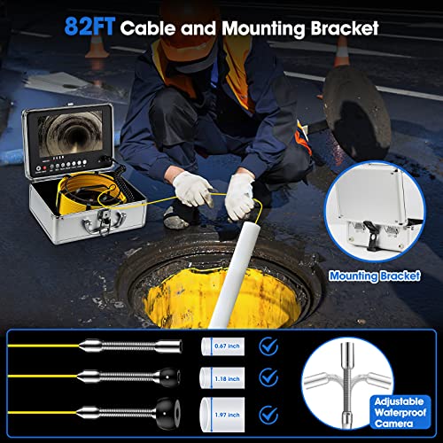 Comstex Cámara de alcantarillado boroscopio de pantalla IPS de 9 pulgadas, equipo de inspección de tubo de video con cable de 82 pies, IP68