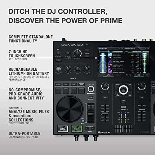 Denon DJ PRIME GO - Consola smart DJ con 2 decks, Sistema DJ portátil con streaming por wifi, pantalla táctil HD de 7’’ y batería recargable