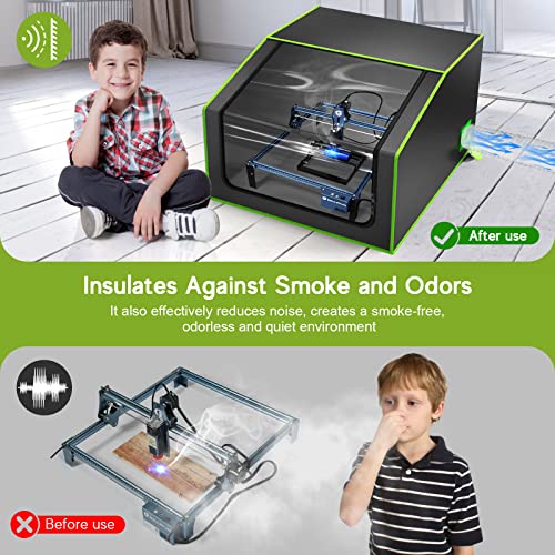 Caja de grabado láser con ventilación, cubierta protectora ignífuga y a prueba de polvo para la mayoría de máquinas de grabado láser, aísla contra el humo y el olor, reducción de ruido, protección ocular, 700 x 700 x 460 mm