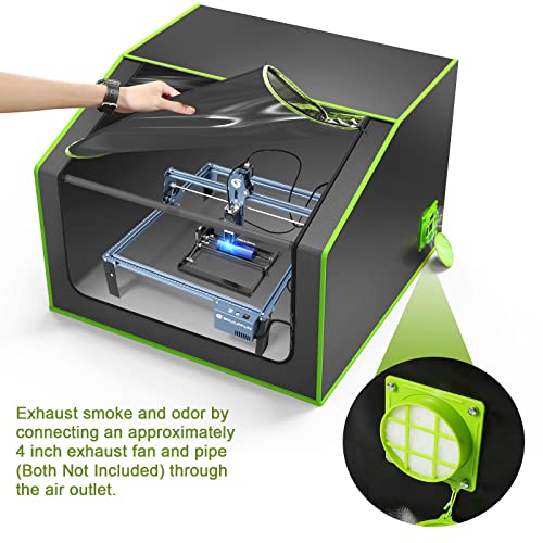 Caja de grabado láser con ventilación, cubierta protectora ignífuga y a prueba de polvo para la mayoría de máquinas de grabado láser, aísla contra el humo y el olor, reducción de ruido, protección ocular, 700 x 700 x 460 mm