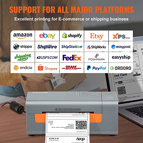 VEVOR Impresora térmica de etiquetas Bluetooth, impresora de etiquetas de envío inalámbrica con reconocimiento automático de etiquetas, compatible con Windows/MacOS/Linux/Chromebook/Android/iOS, compatible con USPS, Amazon, Ebay, Etsy, etc