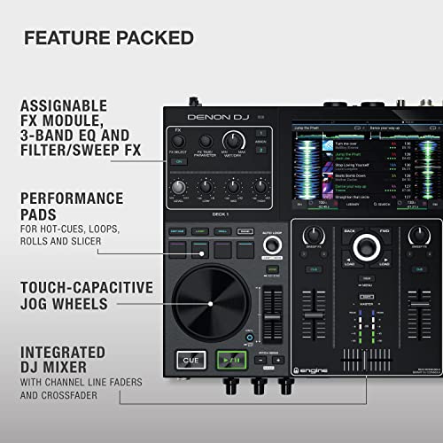 Denon DJ PRIME GO - Consola smart DJ con 2 decks, Sistema DJ portátil con streaming por wifi, pantalla táctil HD de 7’’ y batería recargable