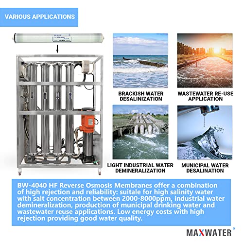 Reverse Osmosis Max Water 4040 Commercial RO Membranes, Membrane Housings Variation 4" x 40" good for industrial, (bw 4040)