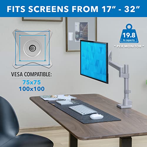 Soporte de Escritorio para un Solo Monitor | Brazo de Monitor de Resorte de Gas montado en Poste | Elevador de Pantalla de computadora de Altura Ajustable Premium