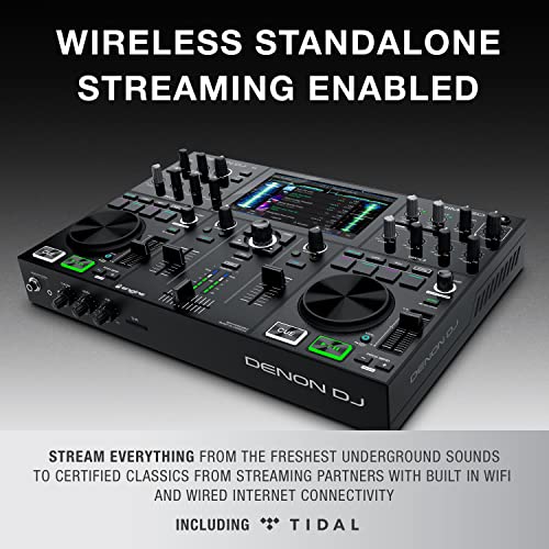 Denon DJ PRIME GO - Consola smart DJ con 2 decks, Sistema DJ portátil con streaming por wifi, pantalla táctil HD de 7’’ y batería recargable