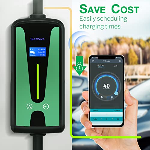 SetWire 40 Amp Smart Home WiFi Level 2 EV Charger, 2 in 1 Wall Mount & Portable EV Charger, UL&CSA Certified, 110-240V, NEMA 14-50 Plug, 23-Foot Cable, Electric Vehicle Electric Car Charger Station