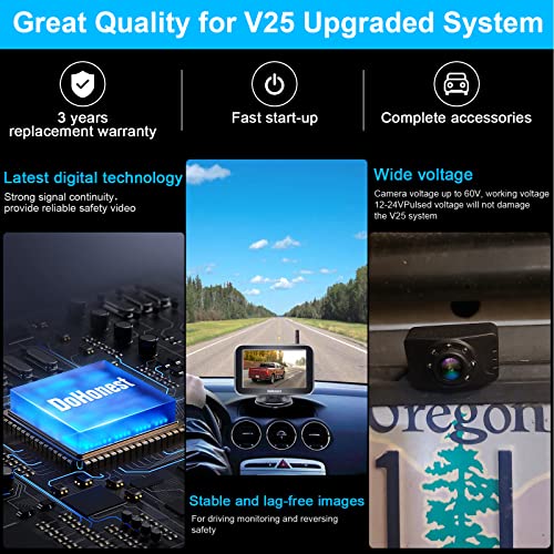 Cámara de respaldo inalámbrica HD 5" pantalla dividida Bluetooth, cámara de visión trasera, 2.4G, señal digital estable de dos canales DoHonest V25