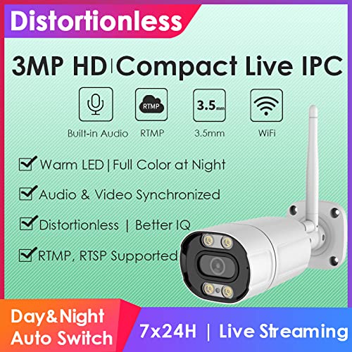 EXVIST 3.0MP WiFi color resistente a intemperie compacta transmisión en vivo cámara IP para transmitir a YouTube Facebook Twitch etc. por RTMP W/0.138