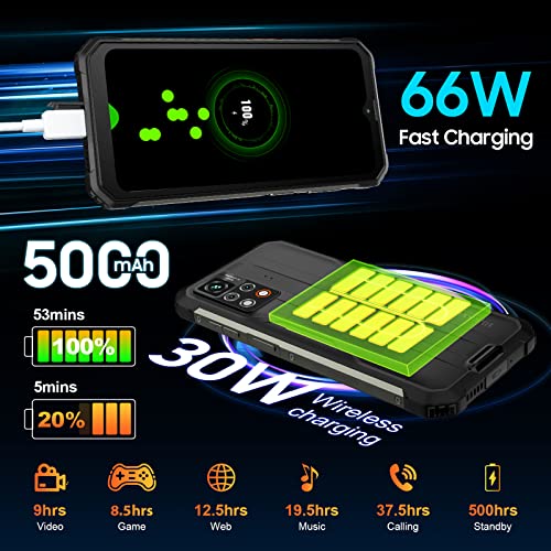 Blackview - Teléfonos resistentes desbloqueados, BV9200 Android (2023), 14 GB+256 GB/1 TB de teléfono celular desbloqueado, 66 W Fast+ 30 W de carga inalámbrica, Octa-core Helio G96, visualización de 2.4 K 120Hz, cámara de 50 MP, Android 12, NFC