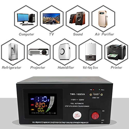 Yinleader 1500W Transformador automático (220V a 110V, 110V a 220V) Convertidor Elevador-Reductor 110/120v - 220/240v TMK-1600