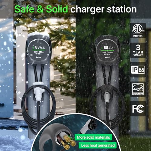RhEVchar Cargador EV de 50 amperios, estación de carga de nivel 2 de pantalla inteligente con WiFi, cargador de vehículo eléctrico para el hogar J1772 de 240 V NEMA 14-50, enchufe o cable duro, cargador de automóvil controlado por aplicación ETL