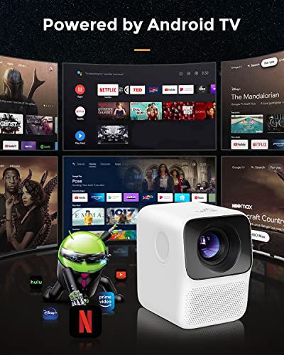 Pokitter T2 MAX Proyector ultra compacto 1080p, proyector de películas Android TV 9.0 compatible con 4K, 9000L WiFi y Bluetooth