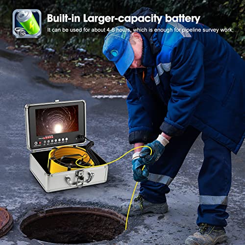 Comstex Cámara de alcantarillado boroscopio de pantalla IPS de 9 pulgadas, equipo de inspección de tubo de video con cable de 82 pies, IP68