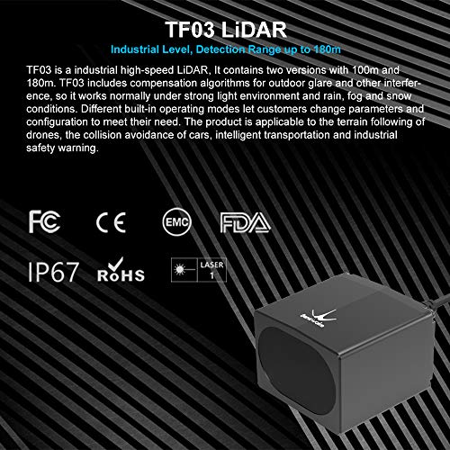 TF03-180 Sensor de tapa de largo alcance, 180 m (590 pies) Medición de distancia IP67 100 Klux Telémetro