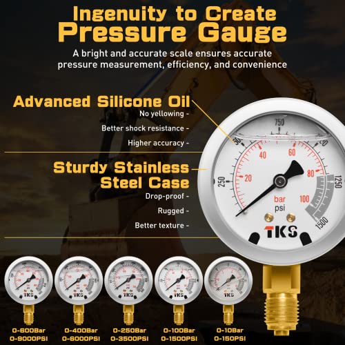 YFIXTOOL Kit de prueba de presión hidráulica con 5 calibres, 5 mangueras de ensayo y 13 acoplamientos y 14 conectores en T Kit de manómetro hidráulico de prueba utilizado para excavadoras