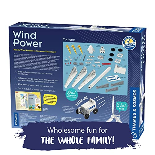 Thames & Kosmos Kit de experimento STEM Wind Power V4.0 | Construye una turbina eólica de 3 pies para generar electricidad | Aprende sobre energía renovable y alimenta un automóvil modelo pequeño | Resistente a la intemperie para uso en exteriores