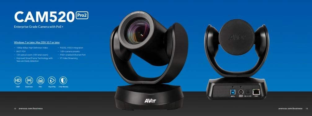 AVer CAM520 PRO - Cámara de conferencia USB PTZ estándar 18X Plug and Play