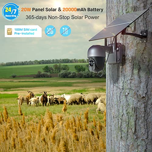 Xega Cámara de seguridad celular 4G LTE con grabación 24/7, cámara de seguridad solar para exteriores