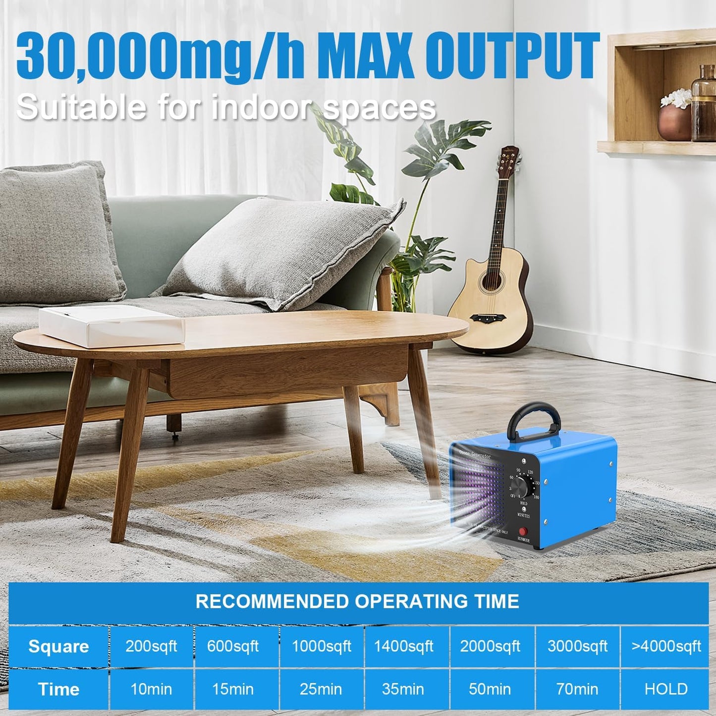 ECNLAN 0zone Generator, 30000mg/h 0zone Ionizador de máquina para el hogar/sótano/humo/habitación de mascotas