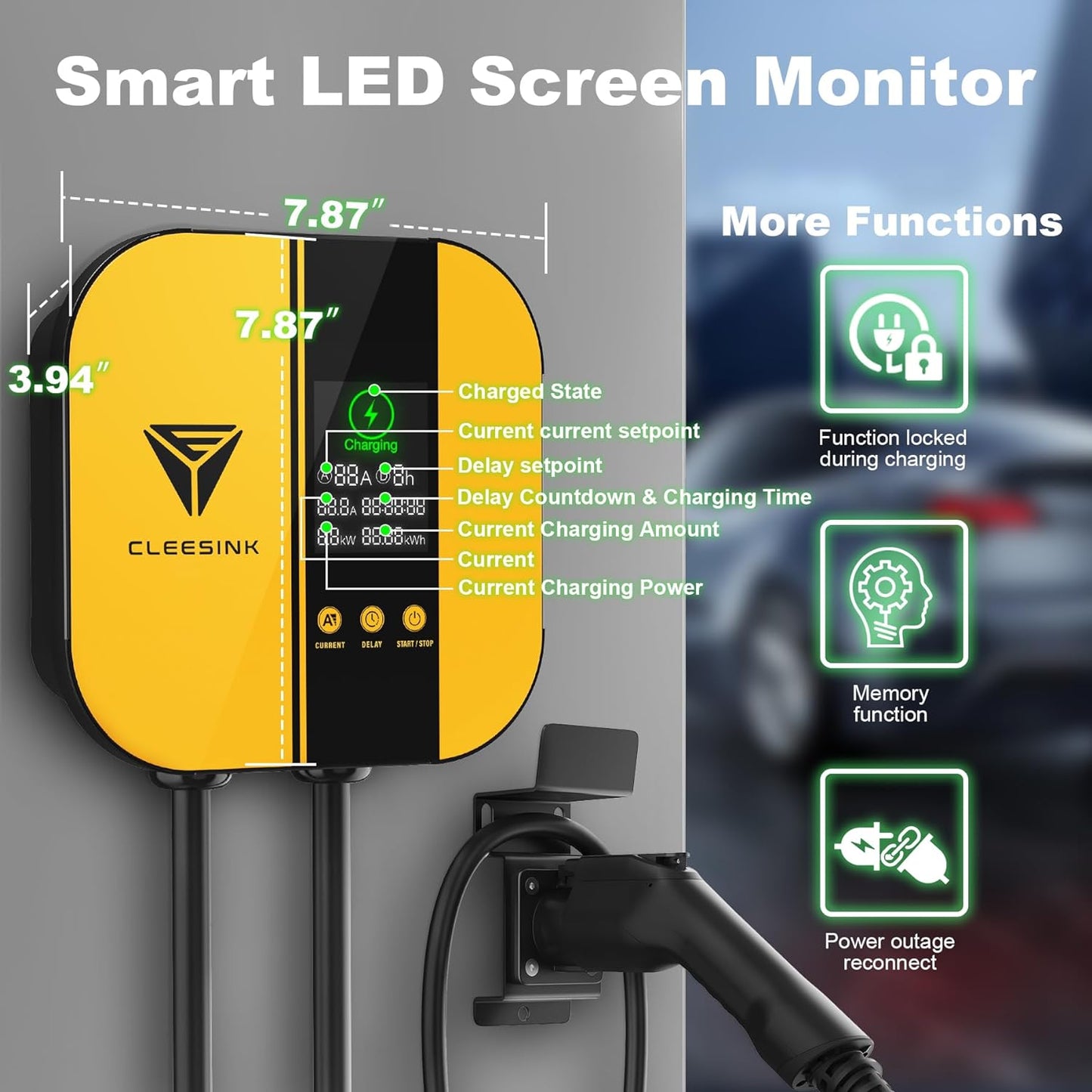 CLEESINK Cargador EV de nivel 2, estación de carga de vehículos eléctricos para interiores y exteriores, 40 A 240 V, NEMA 14-50, cable de 23 pies con certificación UL. 4-2687602YL