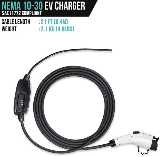 Lectron 120V/240V 16 Amp Level 2 EV Charger with 21ft Extension Cord J1772 Cable & Nema 5-15 Plug