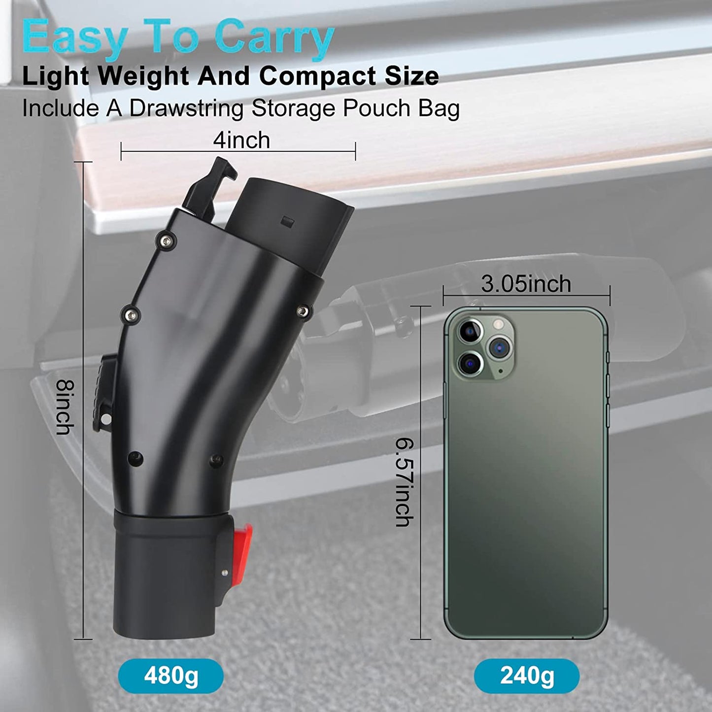 Adaptador Tesla a J1772, máximo 60 amperios y 250 V, TAECHU J1772 con bloqueo anticaídas, compatible con cargadores Tesla Wall/Destino/móviles (con una bolsa de almacenamiento)