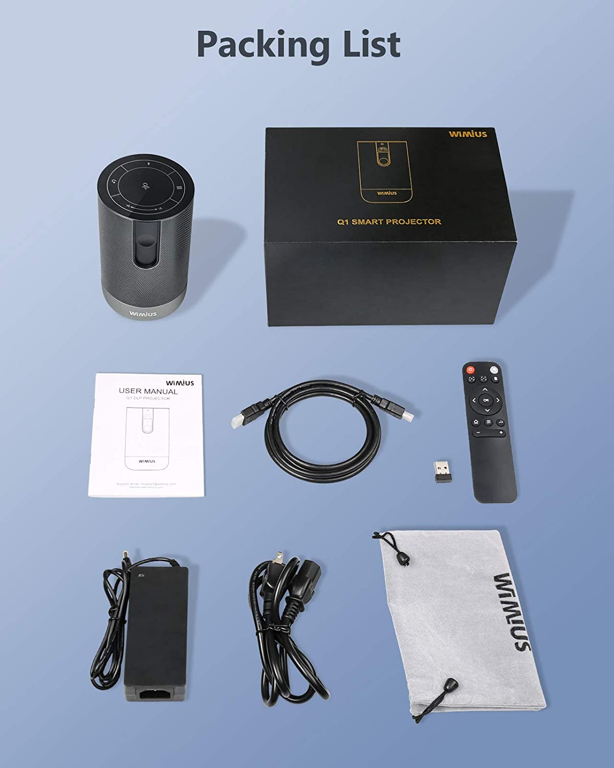 WiMiUS Q1 Mini Android TV Proyector (2G+16G), 500 ANSI Lumens Native 1080p Projector with 5G Wi-Fi, Bluetooth, 3D, 5,000+ Apps