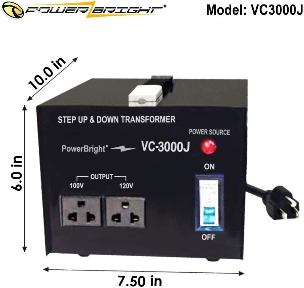 Transformadores de voltaje japoneses PowerBright para subir y bajar los convertidores japoneses, convertidos de 120 V a 100 V y 100 V a 120 V, enchufe de salida universal