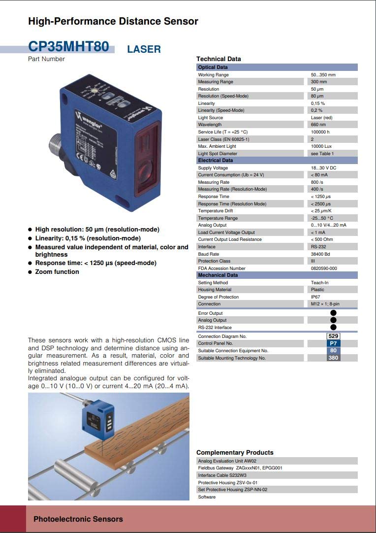 WENGLOR CP35MHT80 - Sensor de distancia de alto rendimiento