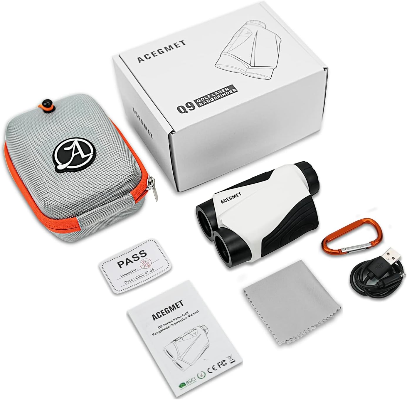 ACEGMET Telémetro de golf, buscador de rango de carga USB para golf, 650 yardas, buscador de rango de golf, bloqueo de bandera y vibración de pulso, telémetro láser de enfoque rápido y escaneo continuo con pendiente