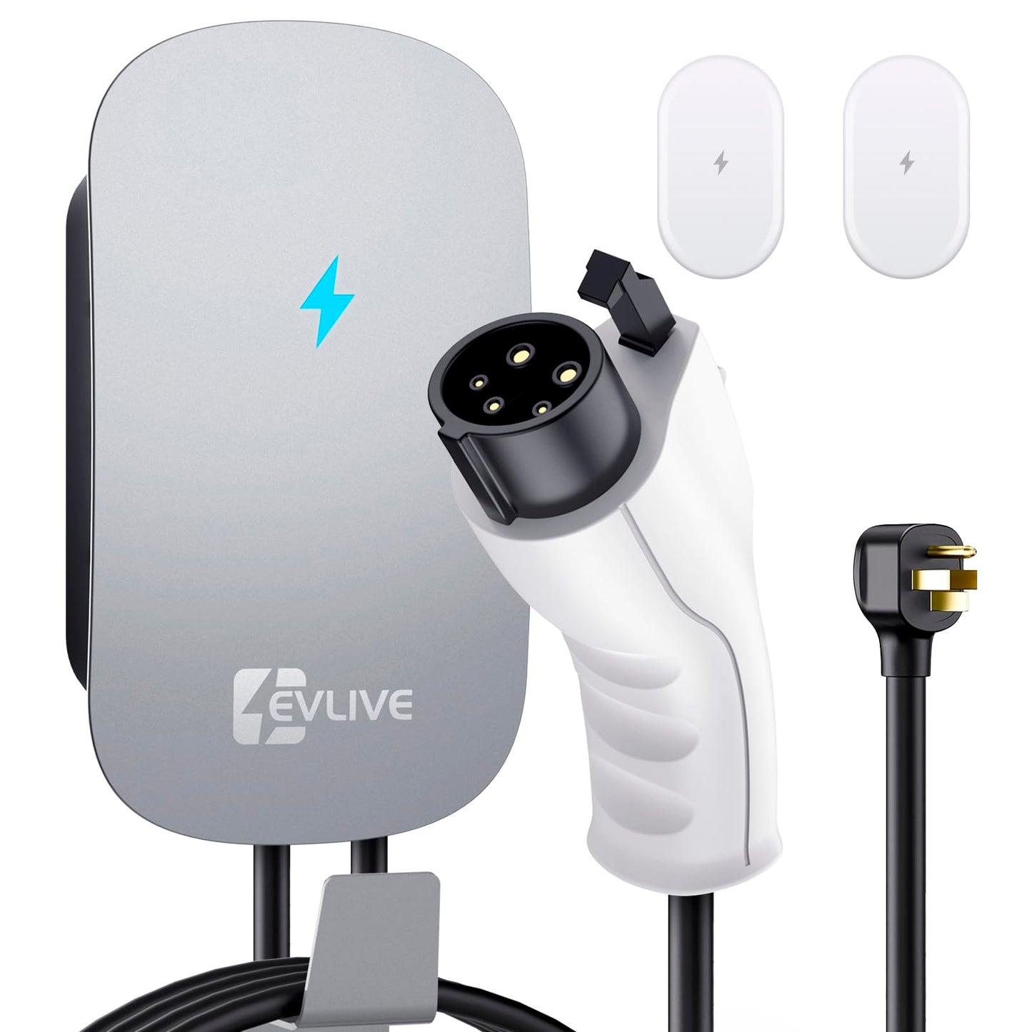 EVLive Cargador EV de nivel 2 de hasta 48 amperios/240 V para vehículo eléctrico nivel 2, certificado ETL/Energy Star, NEMA 14-50 enchufe o cableado para interiores y exteriores, cargador de pared para el hogar, estación de carga