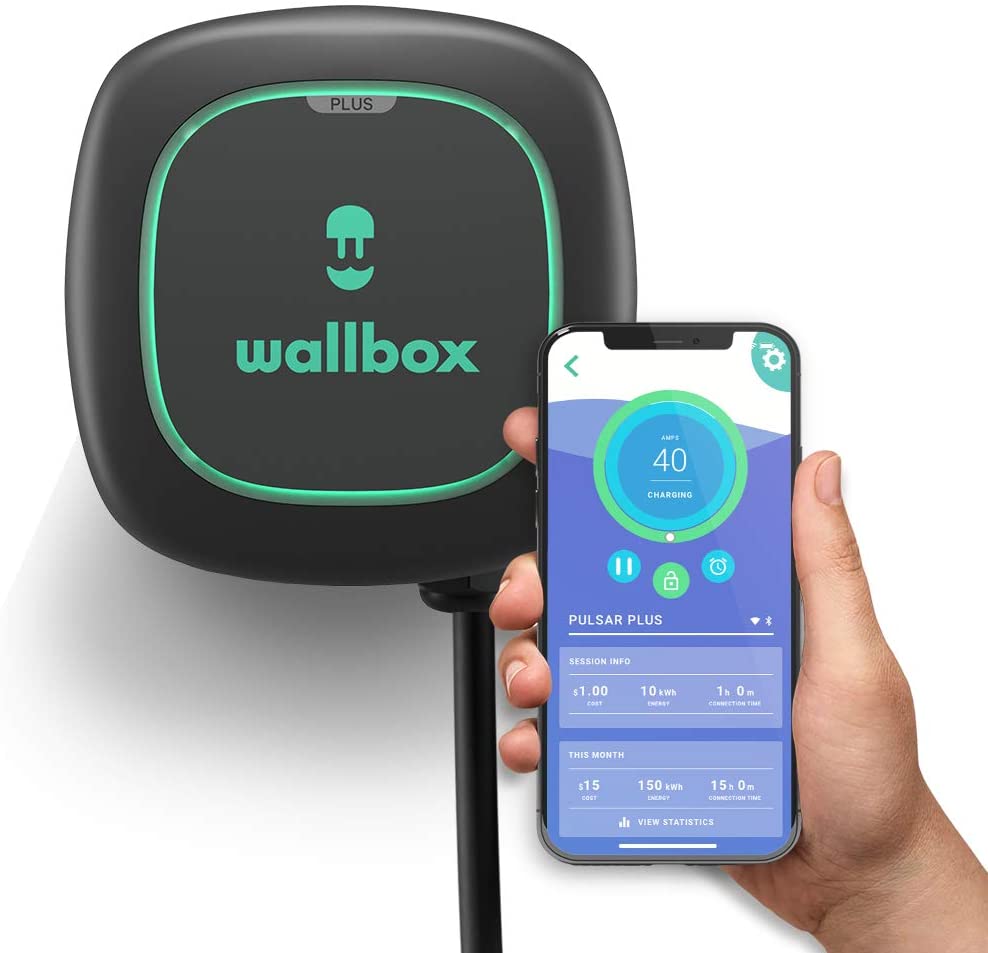 Pulsar Plus Level 2 Electric Vehicle Smart Charger - 40 Amp NEMA Ultra Compact, WiFi, Bluetooth, Alexa and Google Home - 25 Foot Cable - UL Certified - Indoor/Outdoor - by Wallbox