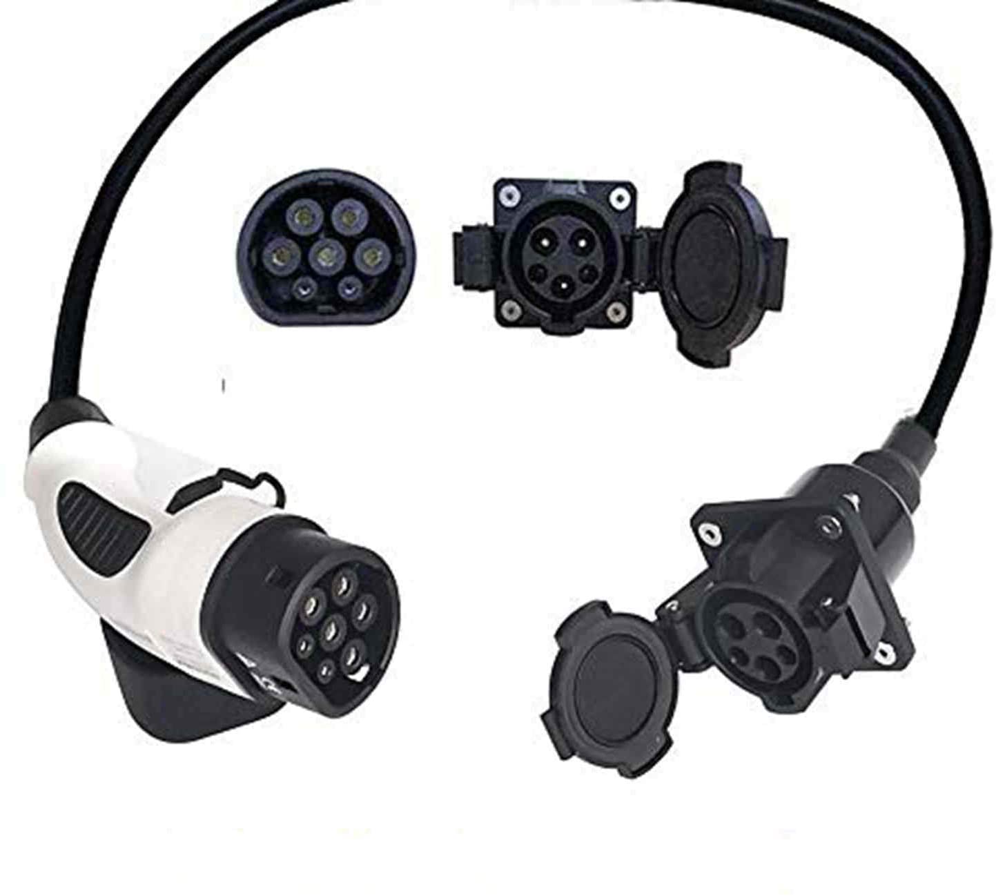 K.H.O.N.S. Adaptador tipo 2 a tipo 1 adaptador 32A EV para cable de carga EV para automóviles estándar estadounidenses (cable de carga de 0.7 ft, 2.0 lbs) (32A tipo 1 a tipo 2 (0.5c))