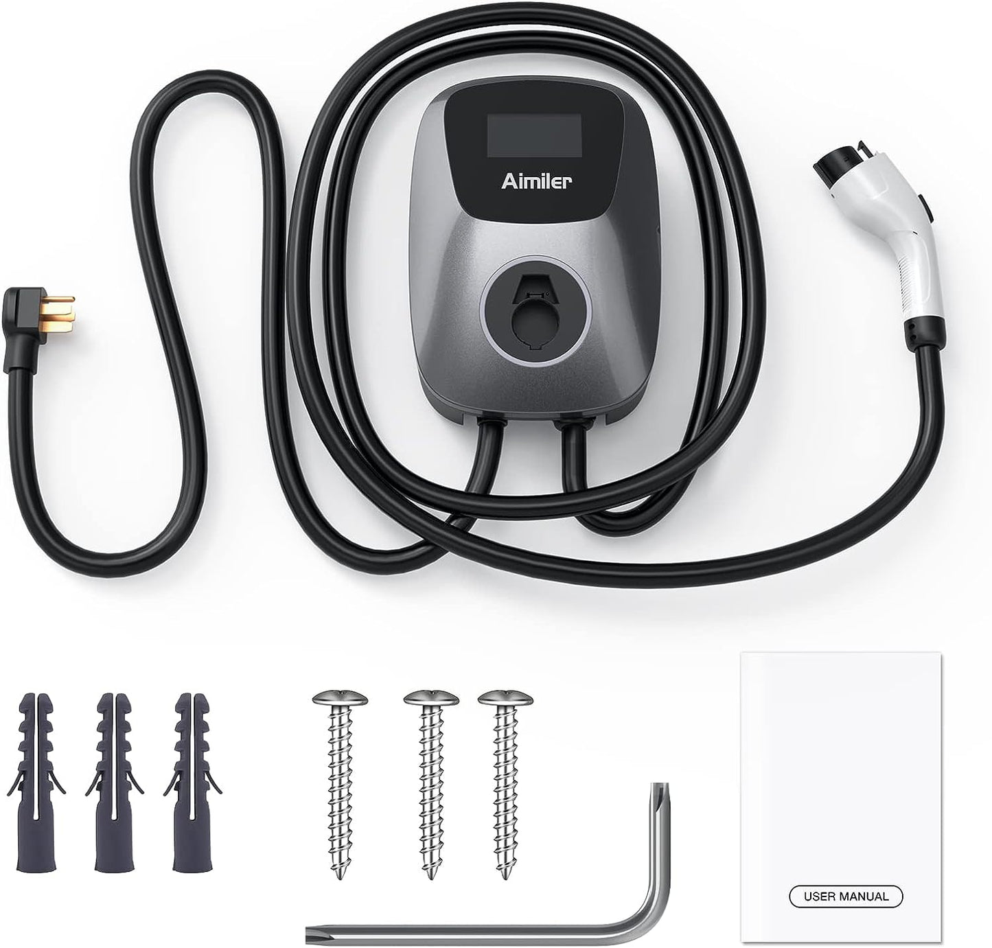 Aimiler Cargador EV Nivel 2, 48A 240V 11.5KW Cargador inteligente de vehículo eléctrico con NEMA 14-50P, estación de carga de coche para interiores y exteriores con aplicación, Wi-Fi y Bluetooth habilitado EVSE