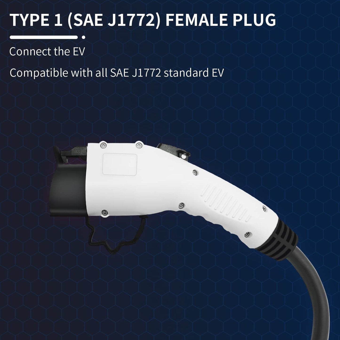 K.H.O.N.S. Adaptador tipo 2 a tipo 1 adaptador 32A EV para cable de carga EV para automóviles estándar estadounidenses (cable de carga de 0.7 ft, 2.0 lbs) (32A tipo 1 a tipo 2 (0.5c))