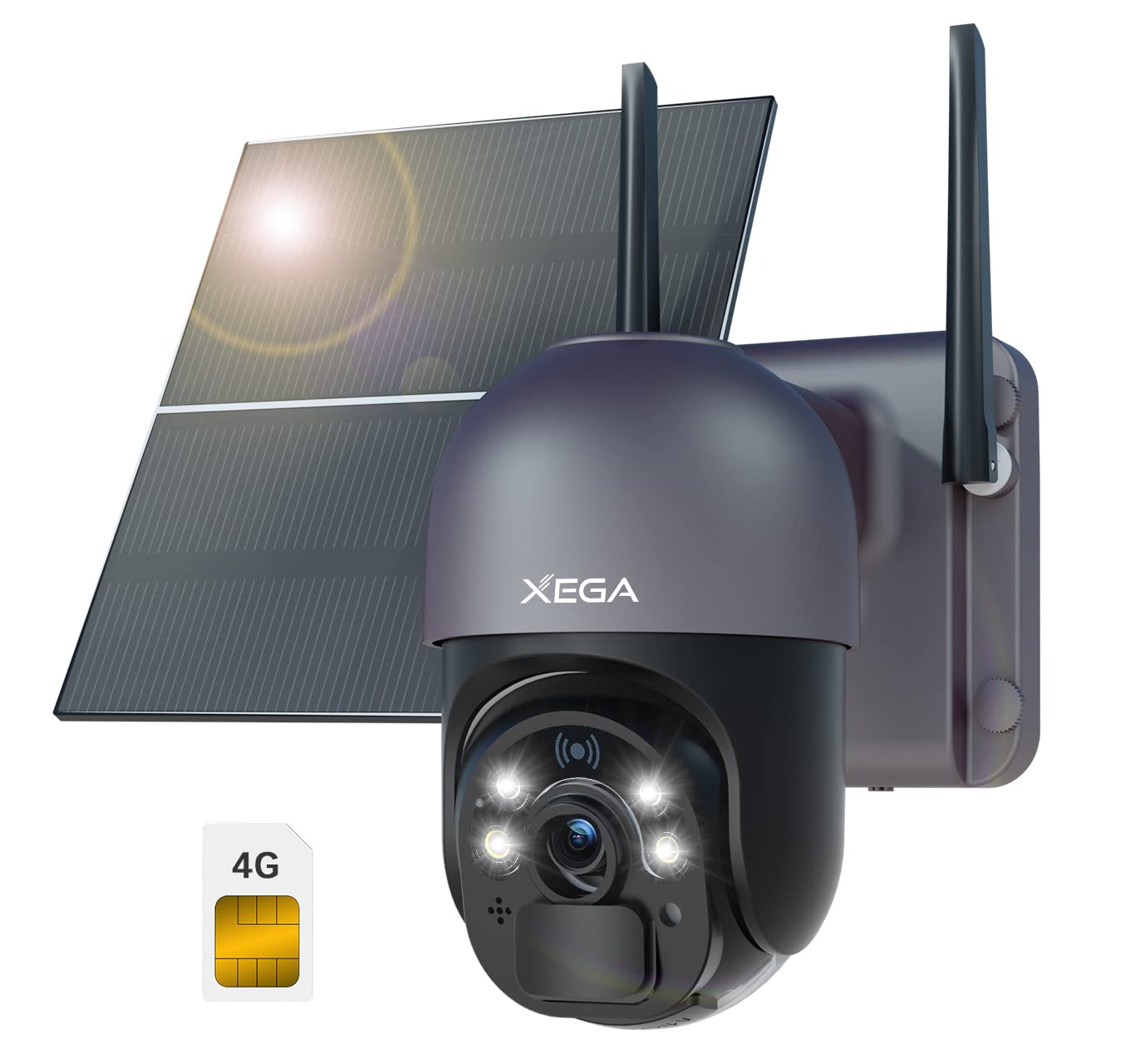 Xega Cámara de seguridad celular 4G LTE con grabación 24/7, cámara de seguridad solar para exteriores