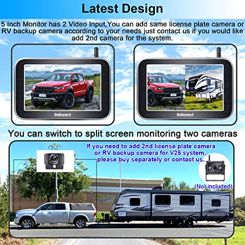Cámara de respaldo inalámbrica HD 5" pantalla dividida Bluetooth, cámara de visión trasera, 2.4G, señal digital estable de dos canales DoHonest V25