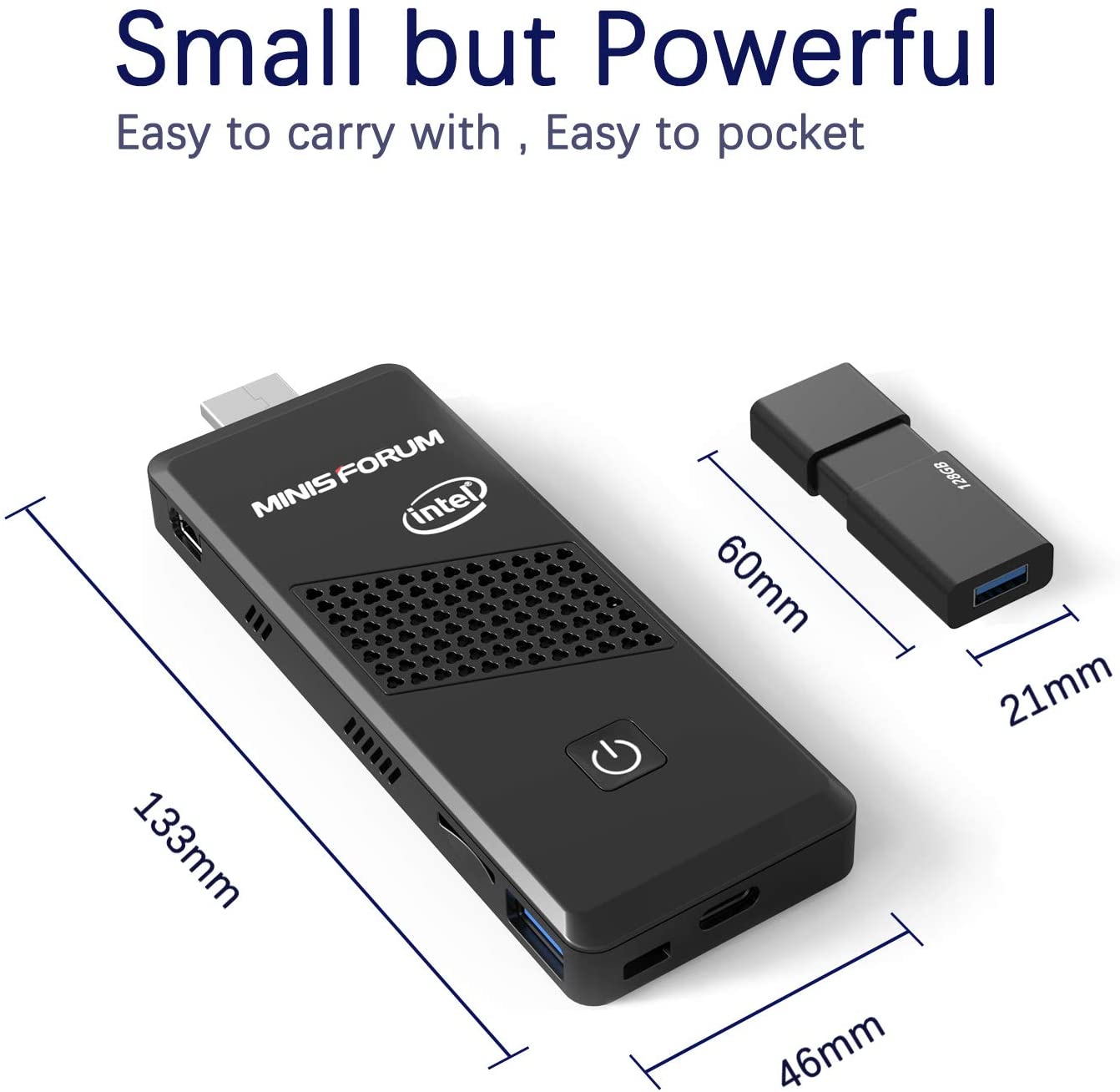 Mini PC Stick Intel Celeron N4000 (hasta 2,6 GHz) 4 GB DDR4/64 GB eMMC Intel Stick PC 4 K a 60 Hz HD HDMI 2.0/Mini DP Puertos Dual WiFi BT5.0/2xUSB3.0/USB-C/Auto Power On