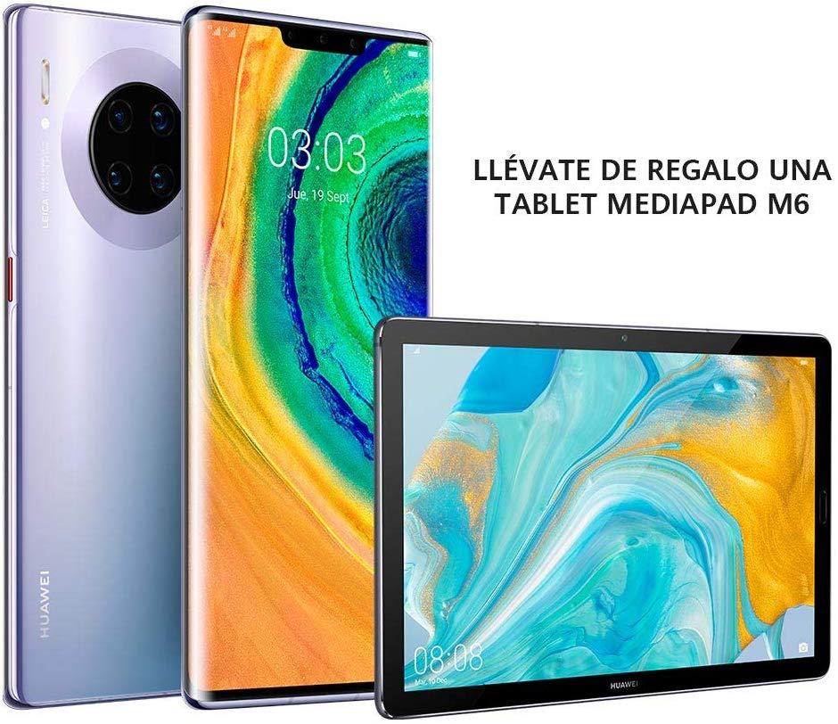 HUAWEI Mate 30 Pro - Smartphone con Pantalla Curva de 6.53" (Kirin 990, 8 + 256 GB, Cuádruple cámara Leica, Batería de 4500 mAh, EMUI10), Color Space Silver + MediaPad M6 10.8" 64GB Titanium Grey
