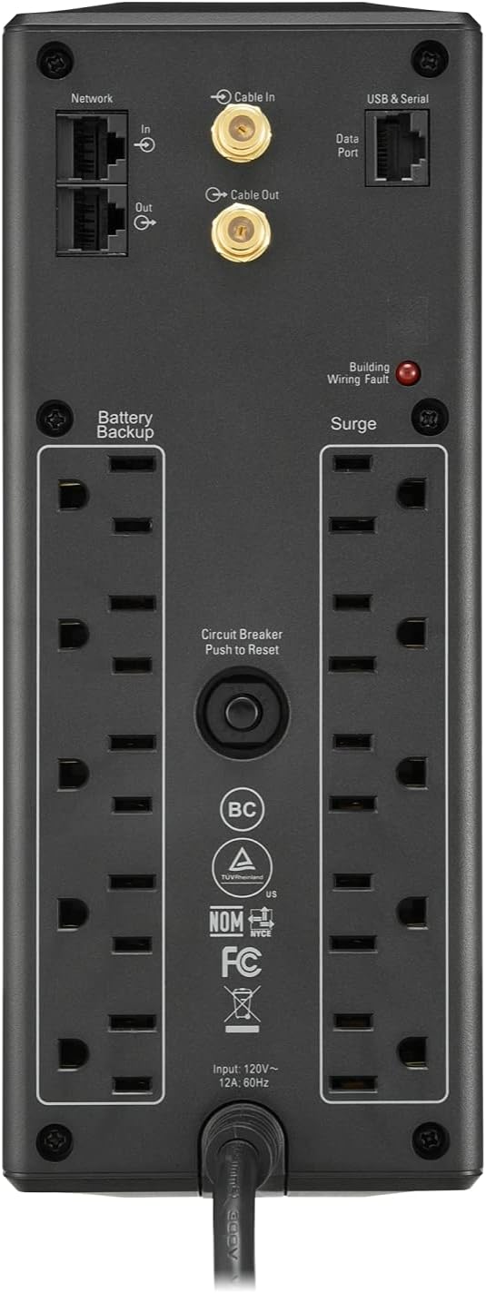 APC UPS 1500 VA UPS Batería de reserva y protector de sobretensión, BX1500 M, fuente de alimentación de batería de reserva, AVR, protección de datos