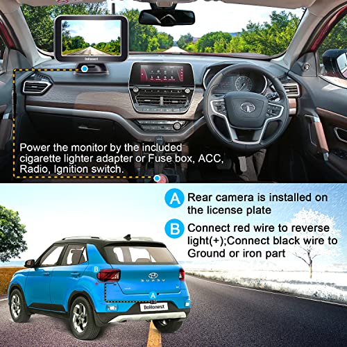 Cámara de respaldo inalámbrica HD 5" pantalla dividida Bluetooth, cámara de visión trasera, 2.4G, señal digital estable de dos canales DoHonest V25