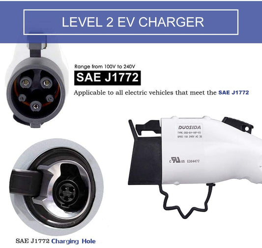 DUOSIDA Level 2 EV Charger(240V, 16A, 25ft), Portable EVSE Home Electric Vehicle Charging Station Compatible with SAE J1772 (NEMA 14-30 Plug)